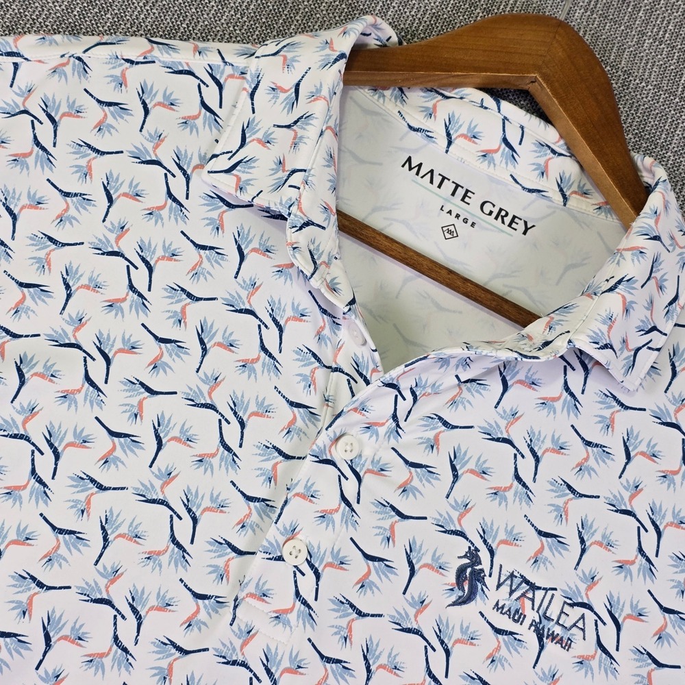 Wailea Golf Club x Matte Grey Polo Shirt Mens Large Bird Of Paradise Tropical